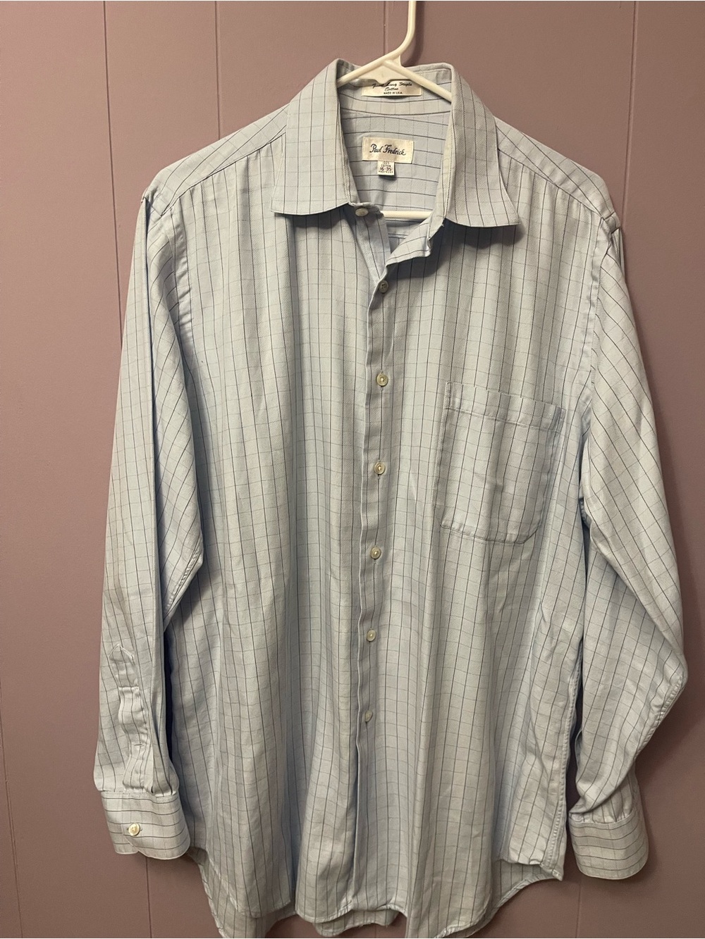 Paul Fredrick Light Blue Windowpane Men's Dress Shirt 100% cotton